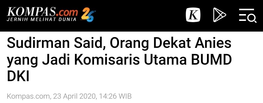 Anies Tunjuk Sudirman Said Jadi Komisaris Utama Transjakarta