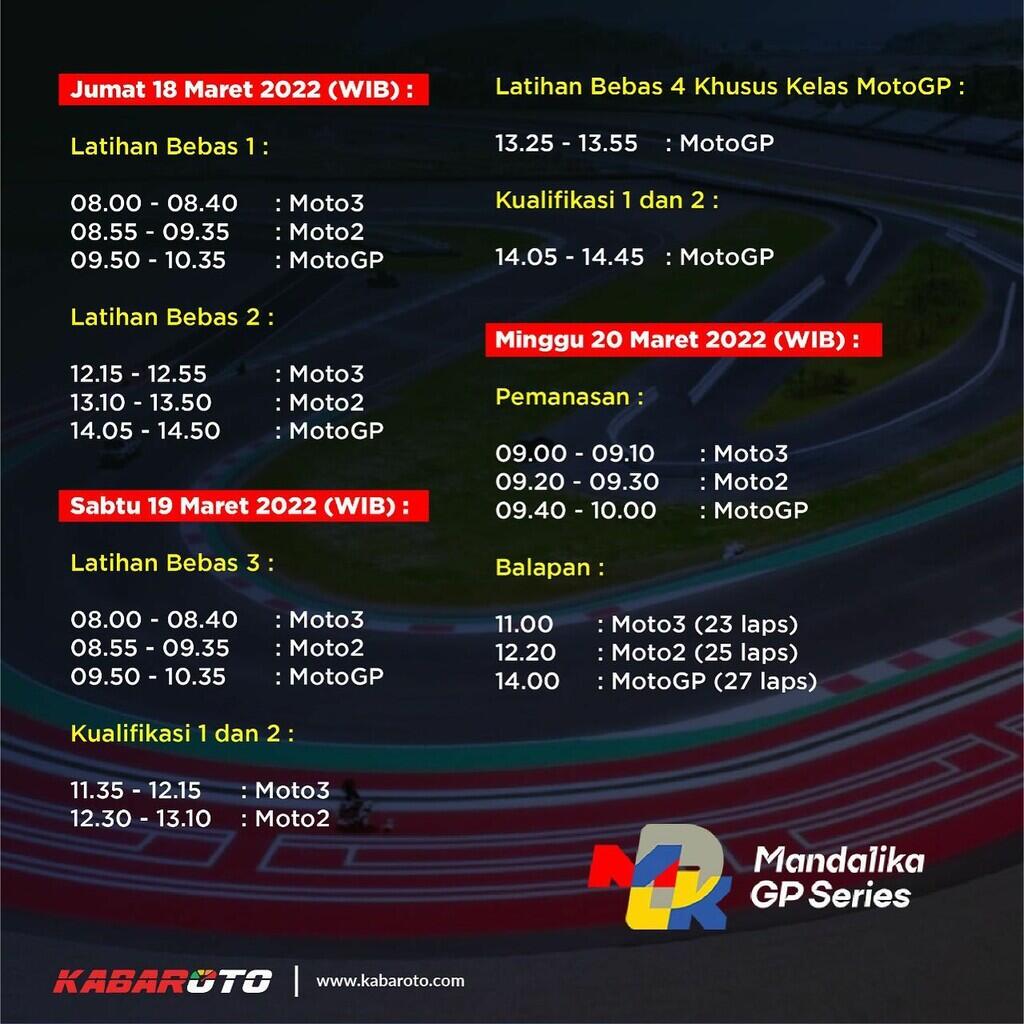 Jadwal Lengkap MotoGP Mandalika 2022