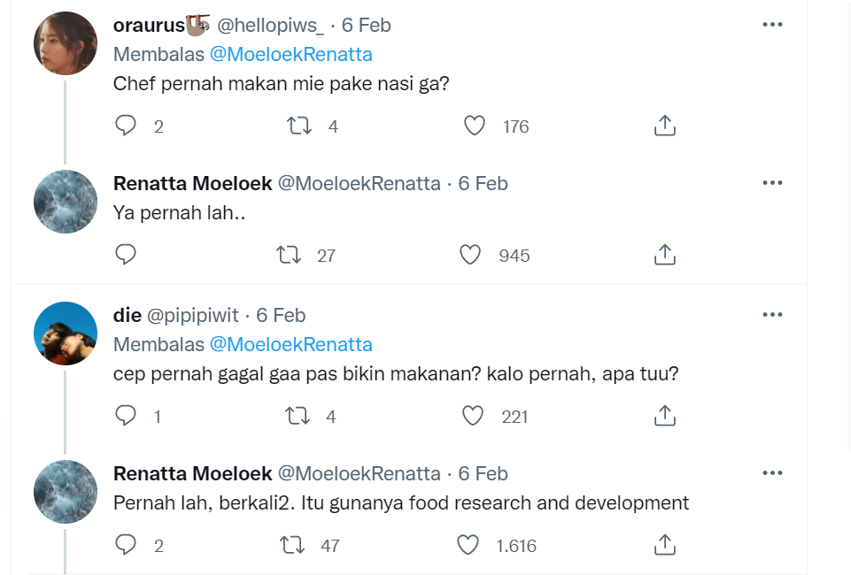 Bukan Bidadari, Chef Renatta Buktikan Dirinya Manusia Biasa Melalui Q&amp;A di Twitter