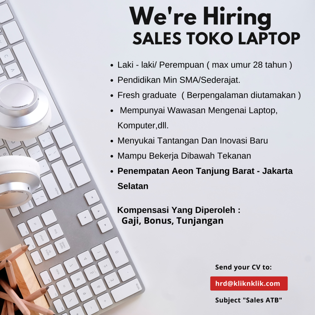 LOWONGAN PEKERJAAN SALES TOKO LAPTOP AEON TANJUNG BARAT - JAKARTA SELATAN