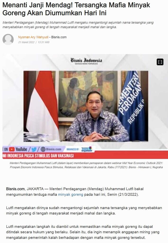 Polisi Belum Tetapkan Tersangka Mafia Minyak Goreng