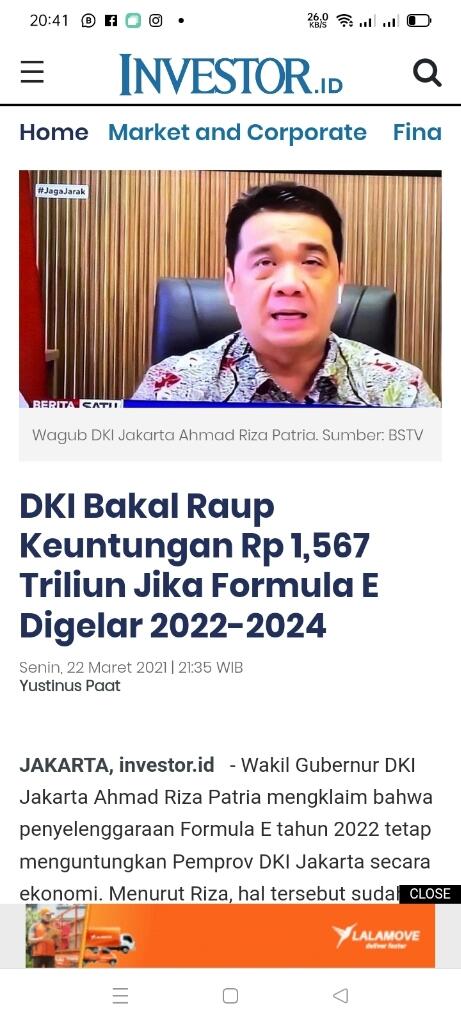 Pemprov DKI Pastikan Gelaran Formula E 2022 RUGI!!