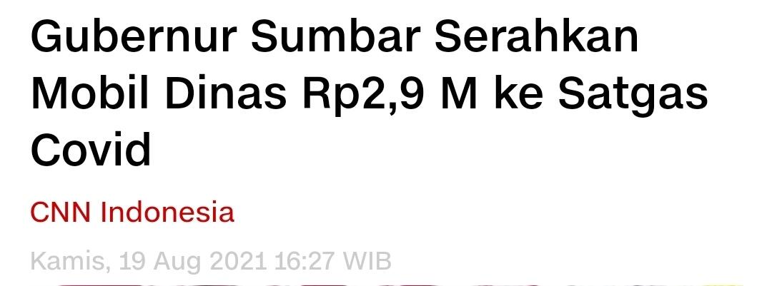 Gubernur dan Wagub Sumbar Kembali Pakai Mobnas Baru Gegara Covid-19 Mulai Melandai