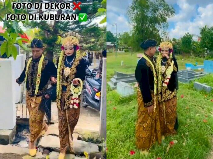 Bosan Berfoto di Depan Dekorasi, Pasangan Penganten ini Lakukan Sesi Foto di Kuburan