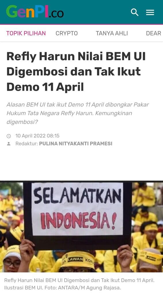 BEM UI Nyatakan Tak Hadir Pada Unjuk Rasa 11 April Di Istana Presiden