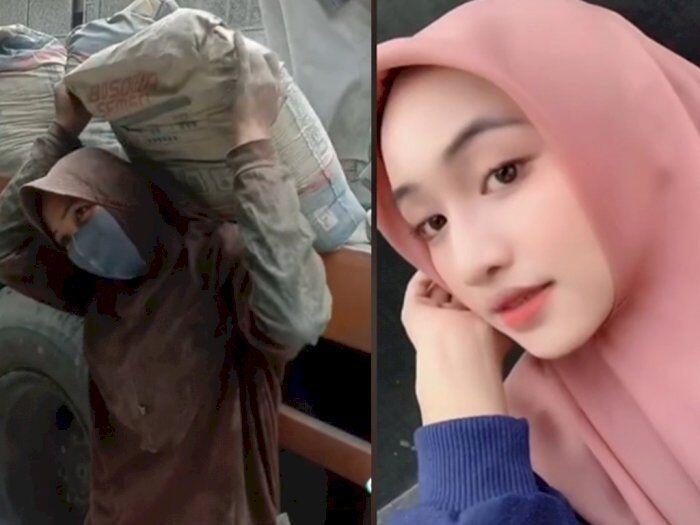 VIRAL! Gadis Cantik Berjilbab Yang Menjadi Kuli Angkut Semen, Cantik Tanpa Make Up