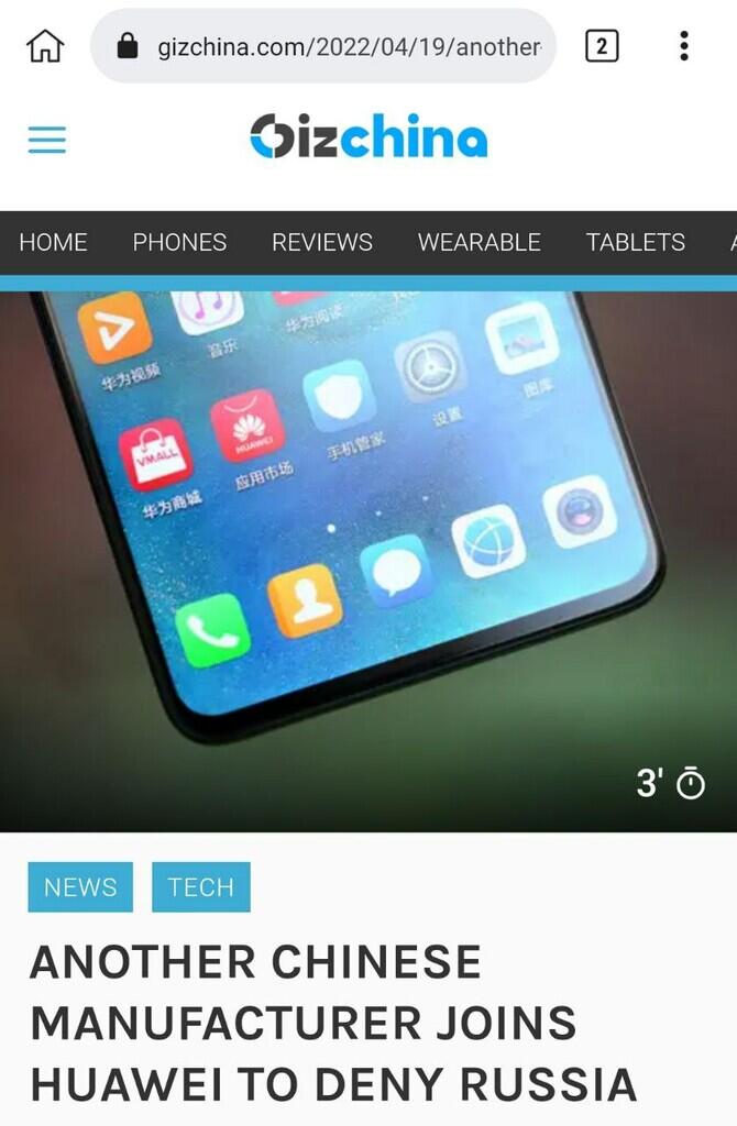 ANOTHER CHINESE MANUFACTURER JOINS HUAWEI TO DENY RUSSIA