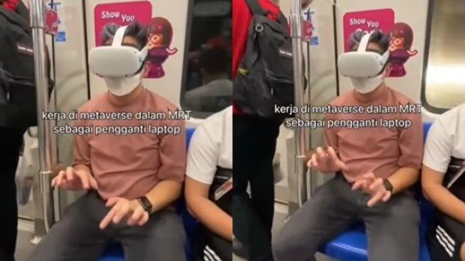 Dikejar Deadline, Penumpang MRT Ini Kerja dari Metaverse