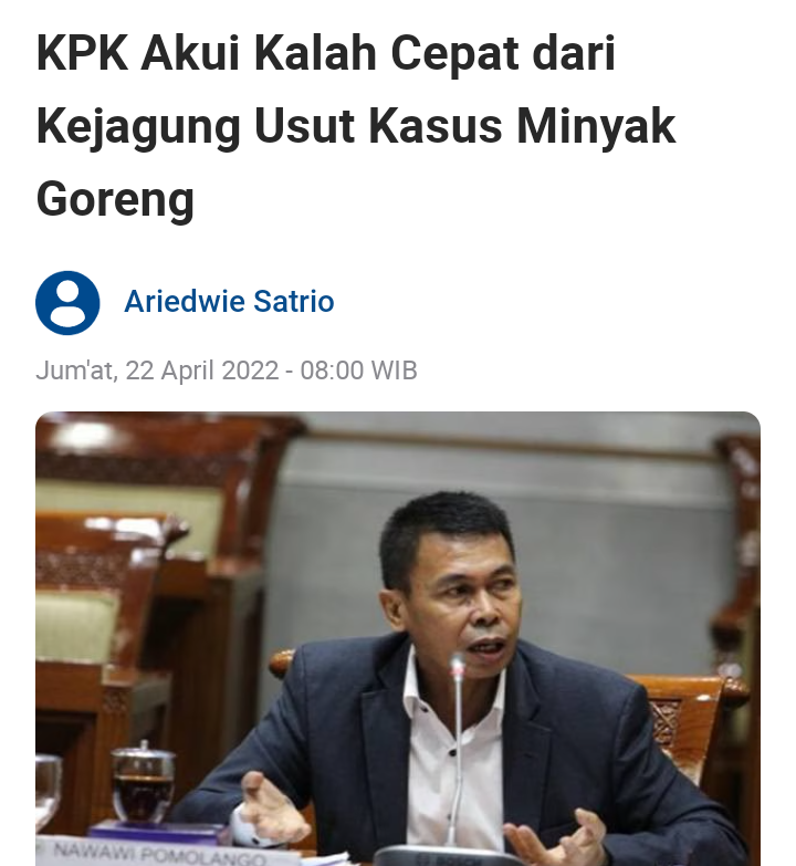 KPK Ngaku Kalah Cepat dari Kejagung Soal Mafia Minyak Goreng, Emang Balapan?