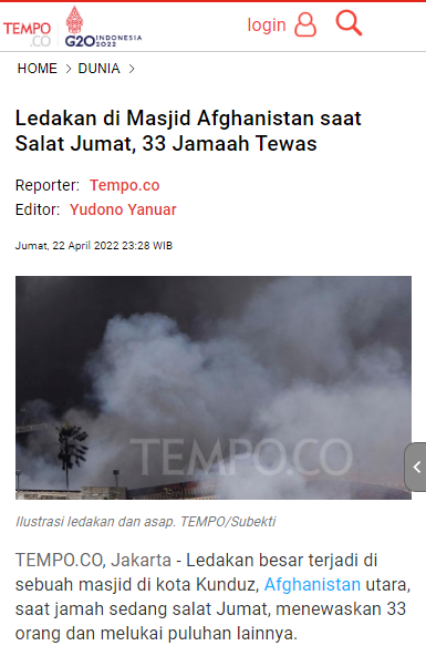 Ledakan di Masjid Afghanistan saat Salat Jumat, 33 Jamaah Tewas