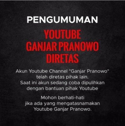 Akun YouTube Ganjar Pranowo Diretas, Google Indonesia Merespons