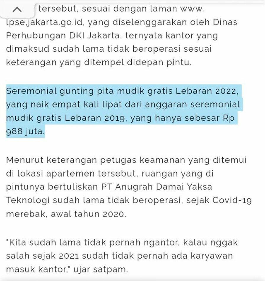 Anggaran Sewa EO Mudik Gratis DKI Rp3,9 M, Padahal Cuma Potong Pita dan Lepas Peserta