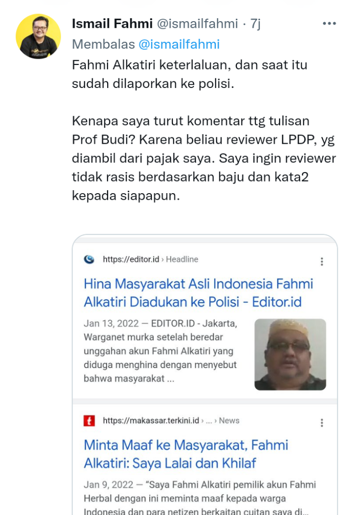 Mengenal Rasis dan Xenophobic yang Dicuitkan Ismail Fahmi untuk Profesor Budi Santoso