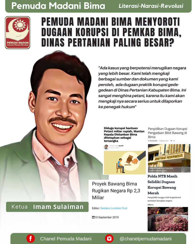 Pemuda Madani Bima Soroti Dugaan Korupsi di Kab. Bima, Dinas Pertanian Paling Besar?