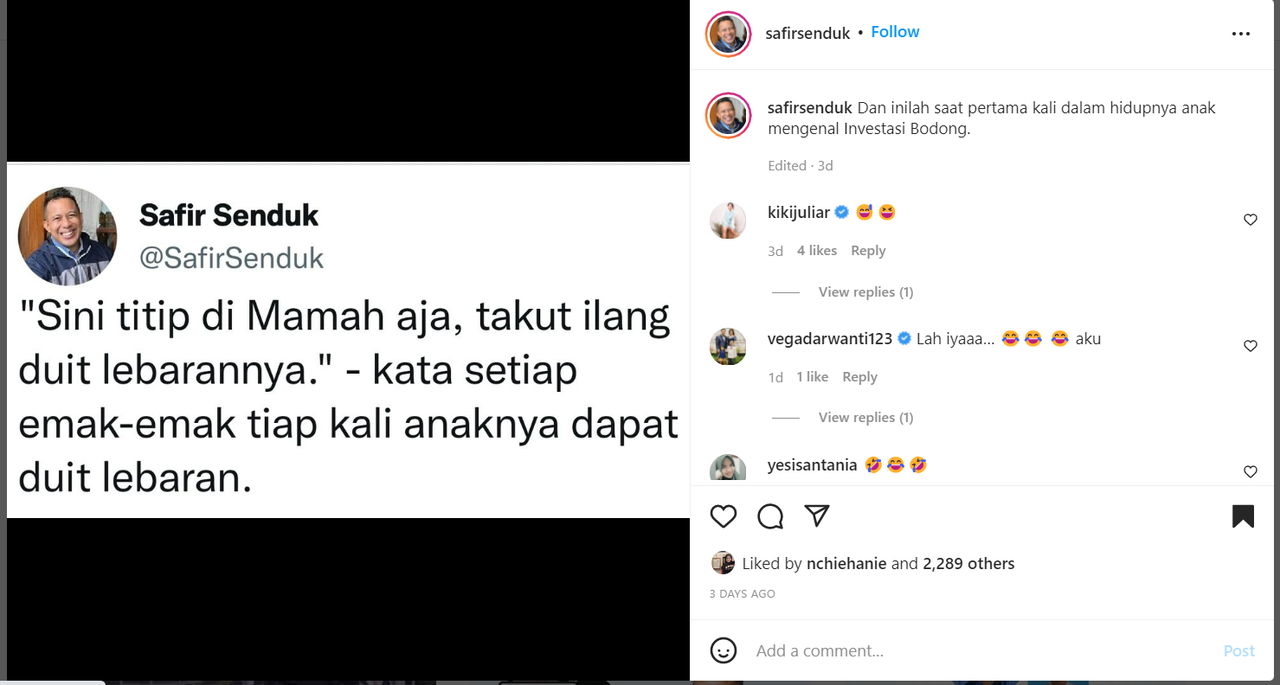 Viral Ujaran Titip Uang THR ke Emak akan Menjadikan Anak Kenal Investasi Bodong