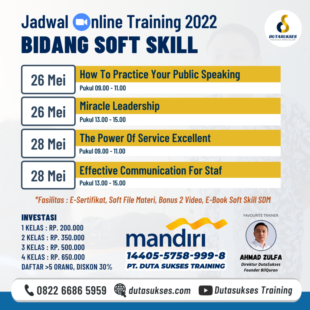 Jadwal Online Training Soft Skill Mei 2022
