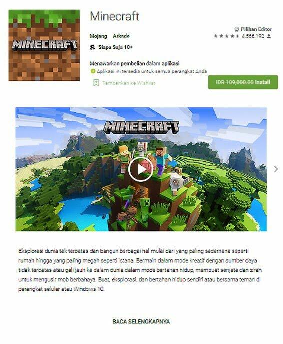 Minecraft Bisa Diunduh Gratis di PlayStore, Fakta atau Cuma Bug?