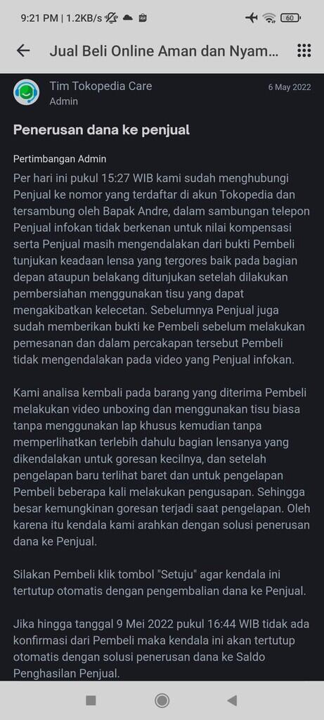 Admin Pusat Resolusi Tokopedia Tidak Profesional ! : Pembeli BerItikad Tidak Baik 