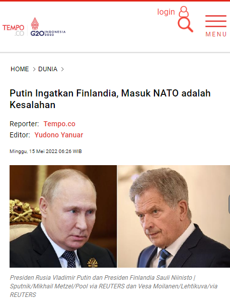 Putin Ingatkan Finlandia, Masuk NATO adalah Kesalahan