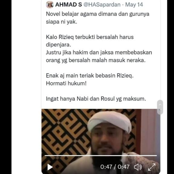 Novel Bamukmin: Habib Rizieq Tak Dibebaskan, Hakim Jaksa Masuk Neraka