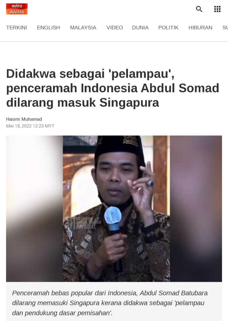 Ustaz Abdul Somad Disebut Media Asing Penceramah Ekstrem Indonesia