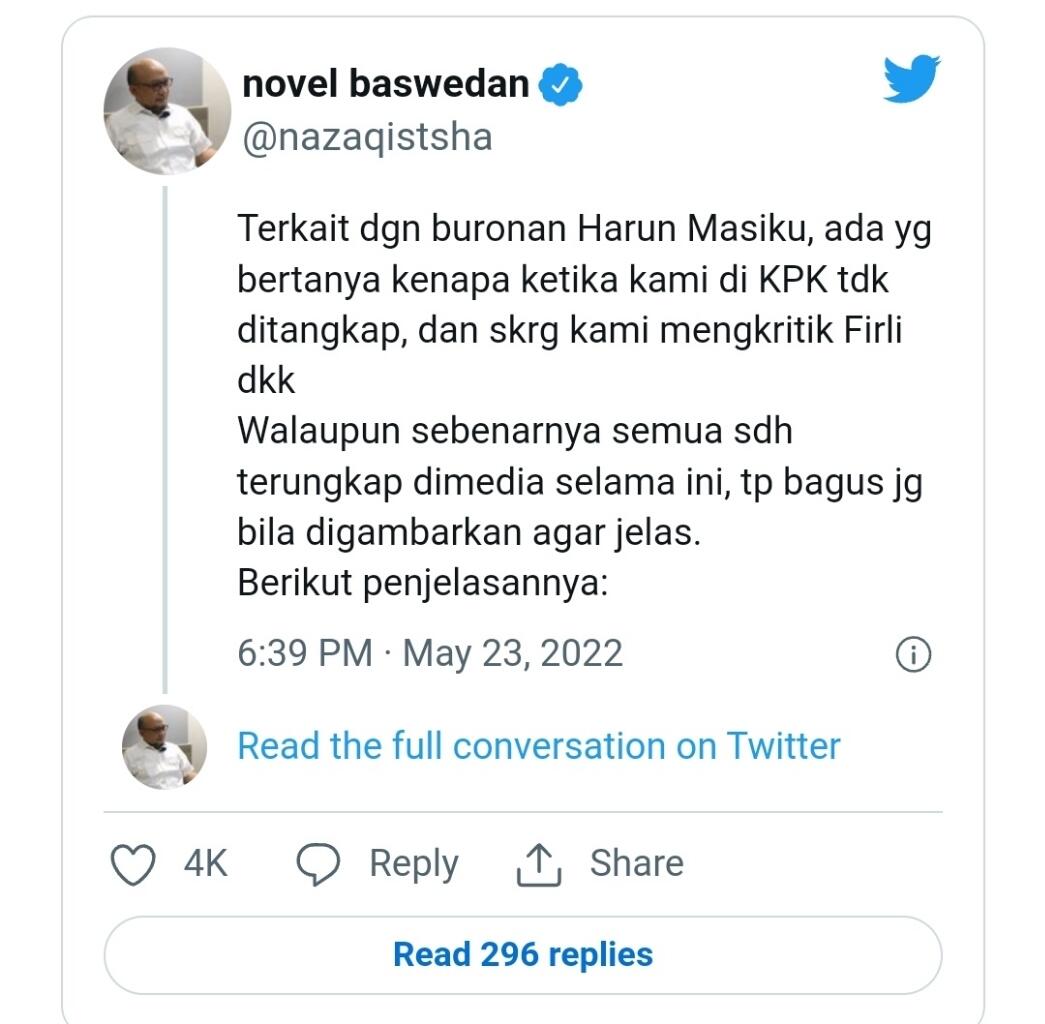 Novel Baswedan Blak-blakan Alasan KPK Dulu Tak Bisa Tangkap Harun Masiku