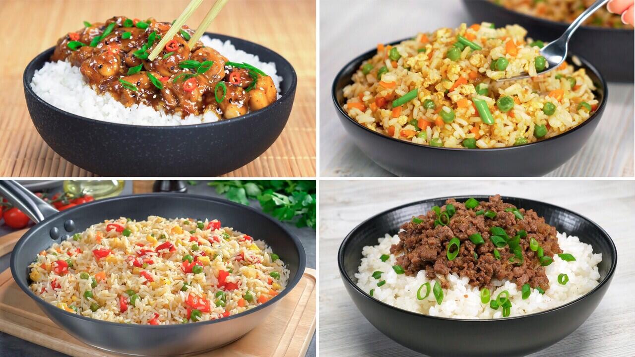 4 Quick &amp; Easy RICE DINNERS in 30 Minutes! DELICIOUS Rice Dinner 4 WAYS. 