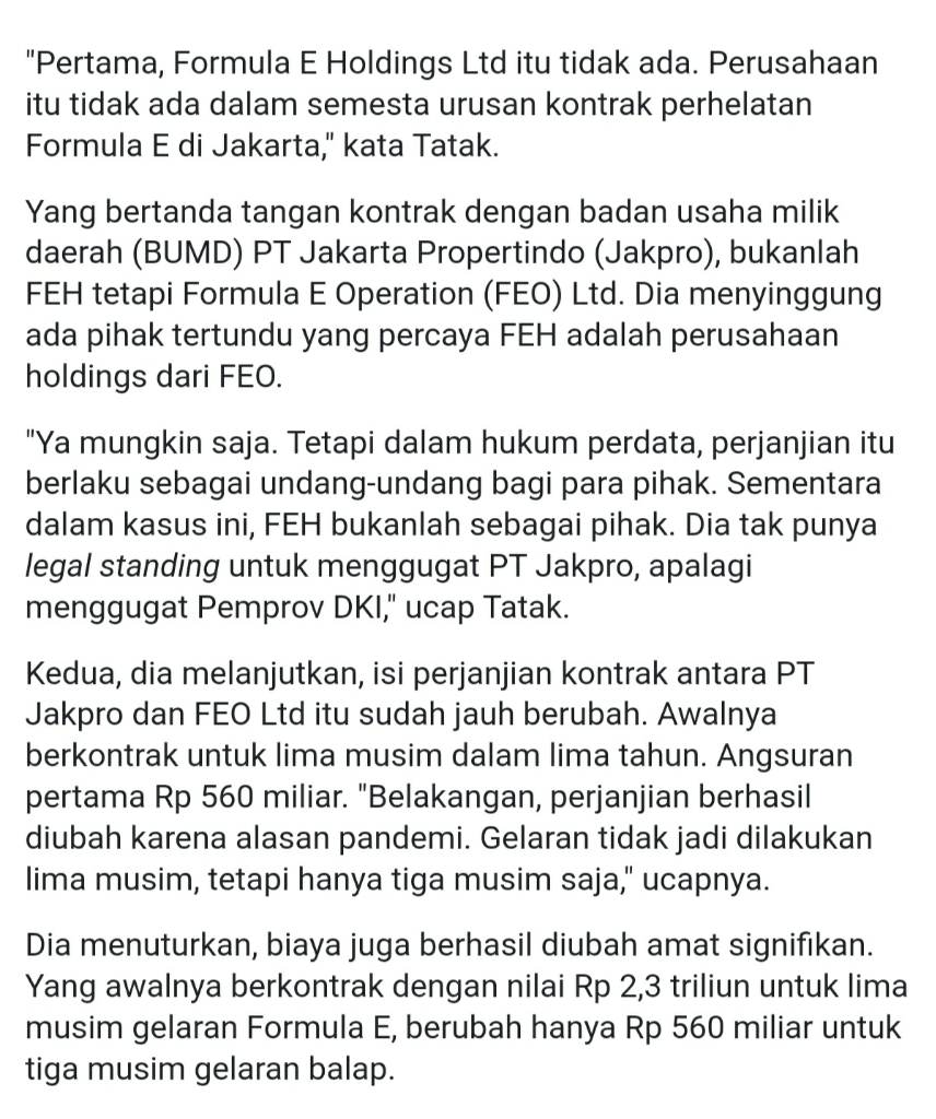 Sebut Berbalas Pantun Formula E Menambah Keruwetan, Pengamat : Kuncinya Cuma Satu