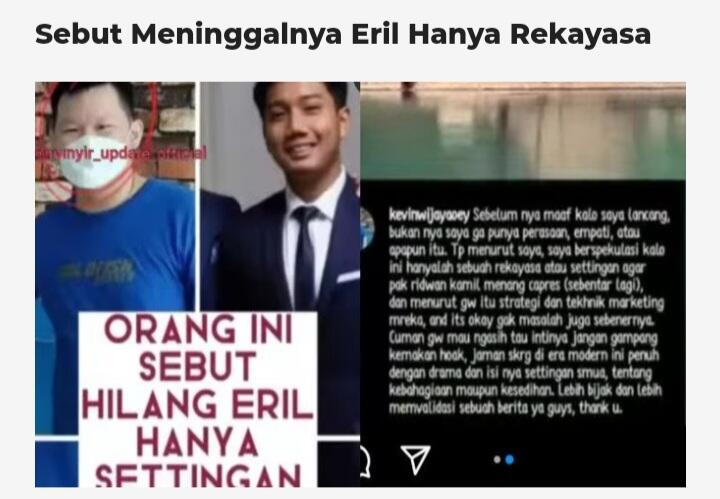 Sosok Netizen yang Duga Eril Meninggal Cuma Settingan, Dihujat Gila