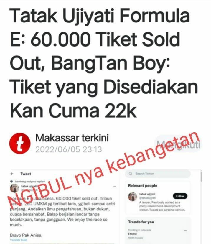 Tatak Ujiyati Formula E: 60.000 Tiket Sold Out, BangTan Boy: Tiket Kan Cuma 22k