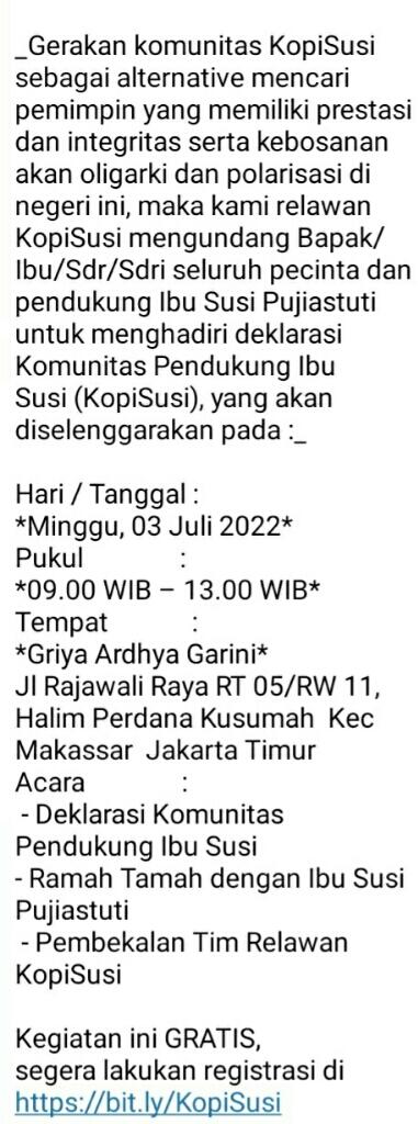 Relawan KopiSusi Deklarasi Dukungan Untuk Susi Pudjiastuti