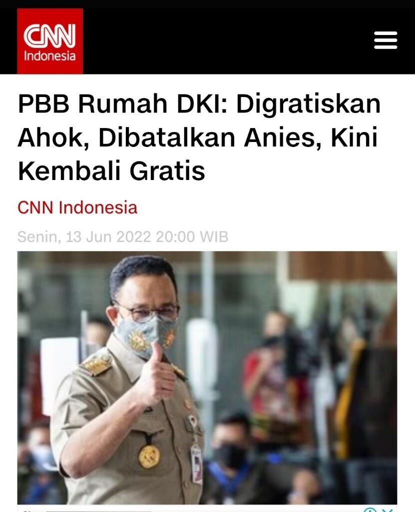 Warga DKI Tidak Perlu Bayar PBB di Akhir Jabatan Anies, Netizen:Program Ahok Di Ulang