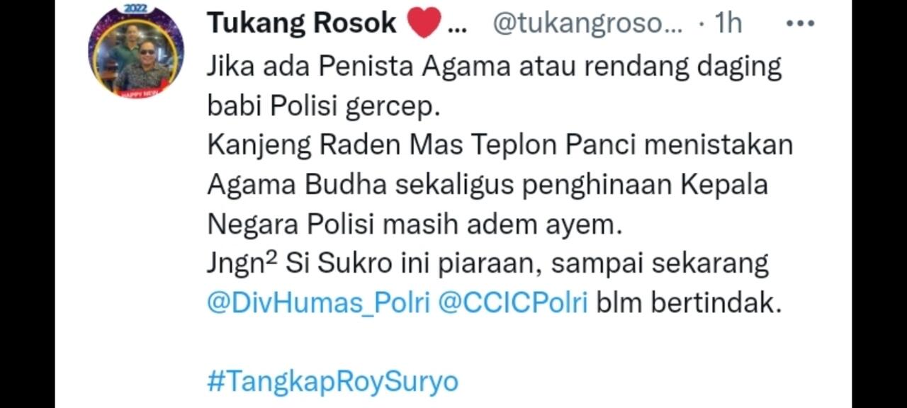 Polisi Disentil Soal Roy Suryo: Rendang Babi Gercep, Penista Buddha Masih Adem Ayem