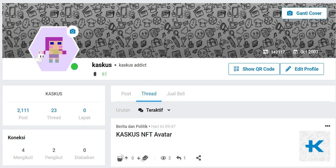 NFT kamu sekarang bisa jadi avatar di Kaskus