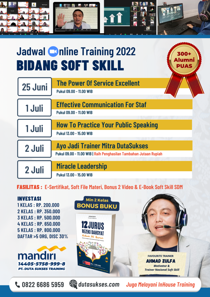 Rilis Jadwal Training Online Soft Skill SDM Juni Juli 2022