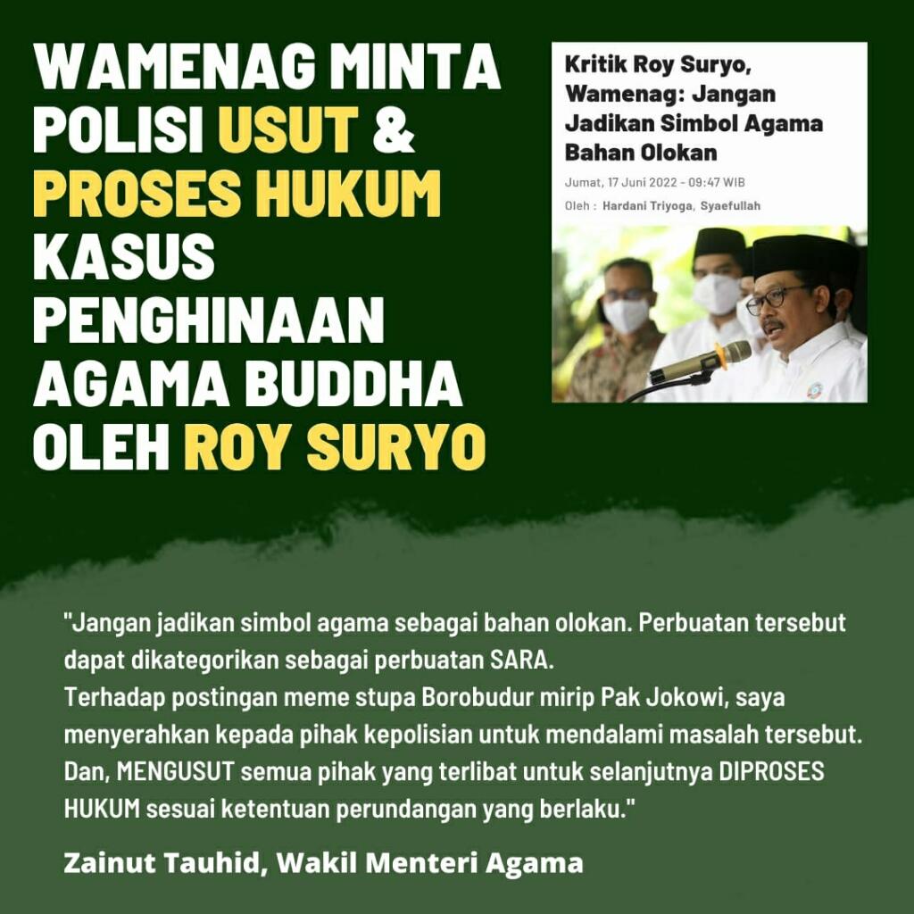 Geram Unggahan Stupa Borobudur Roy Suryo, Wamenag: Tak Etis, Bisa Dikategorikan SARA!