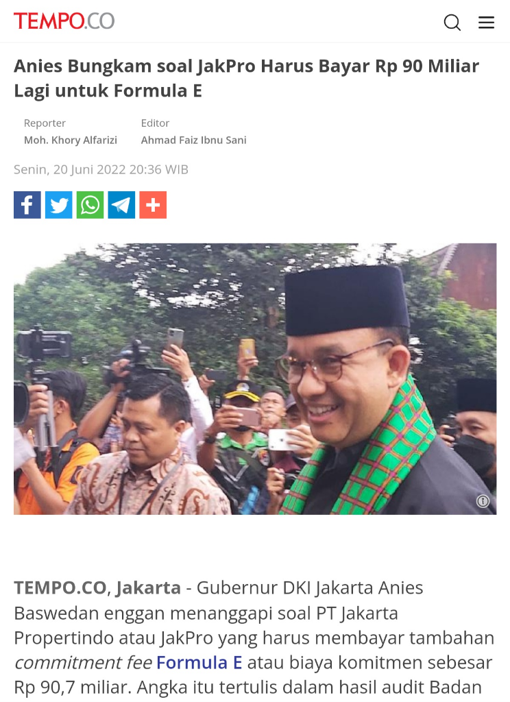 Anies Baswedan Wariskan Utang Rp 90,7 M, PSI Minta Tak Lanjutkan Formula E