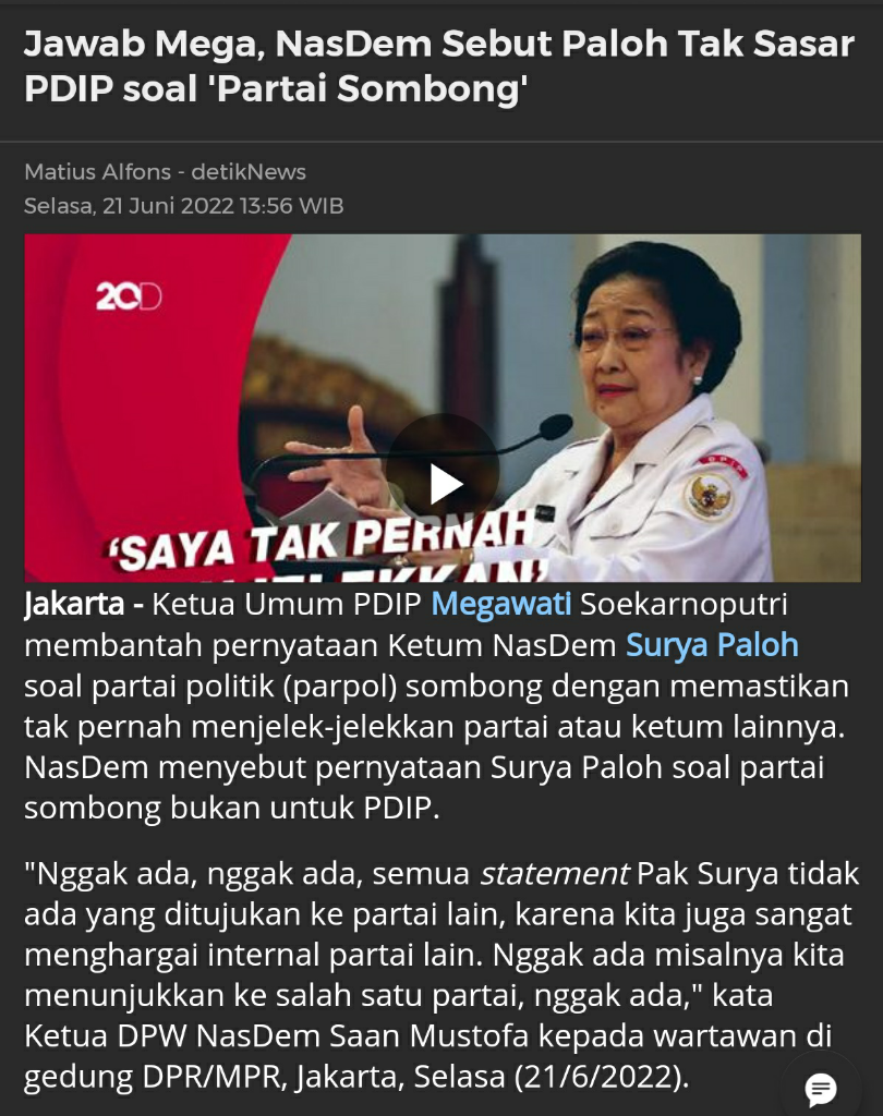 Megawati Respons Surya Paloh soal Partai Sombong: Saya Tak Pernah Menjelekkan!