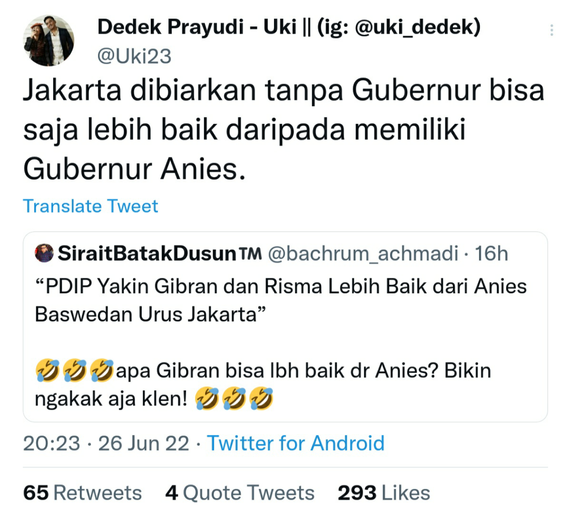 Dedek Prayudi: Jakarta Tanpa Gubernur Bisa Lebih Baik daripada Memiliki Anies