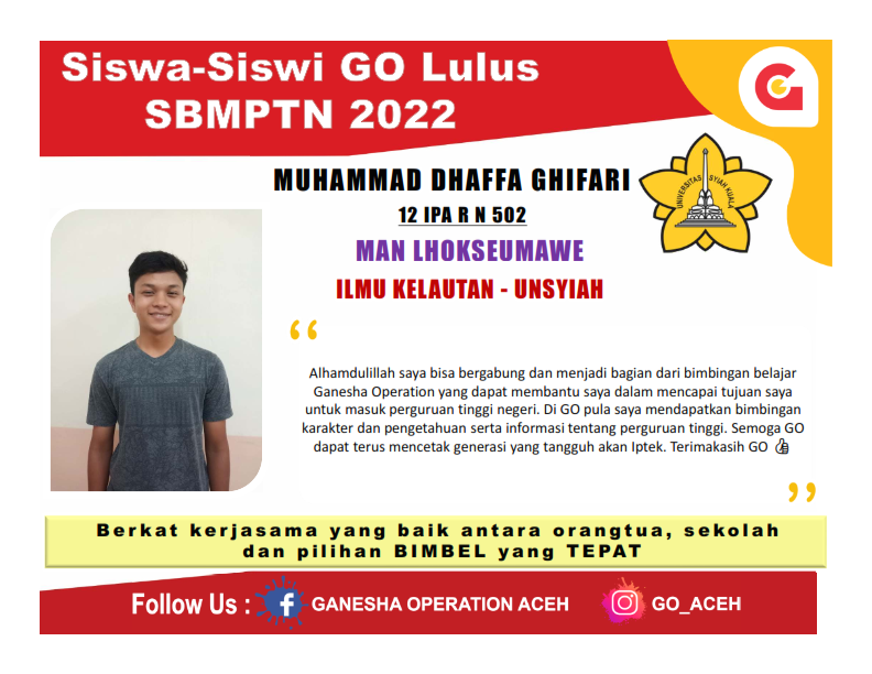 TESTMONI KELULUSAN PTN 2022, GANESHA OPERATION LHOKSEUMAWE