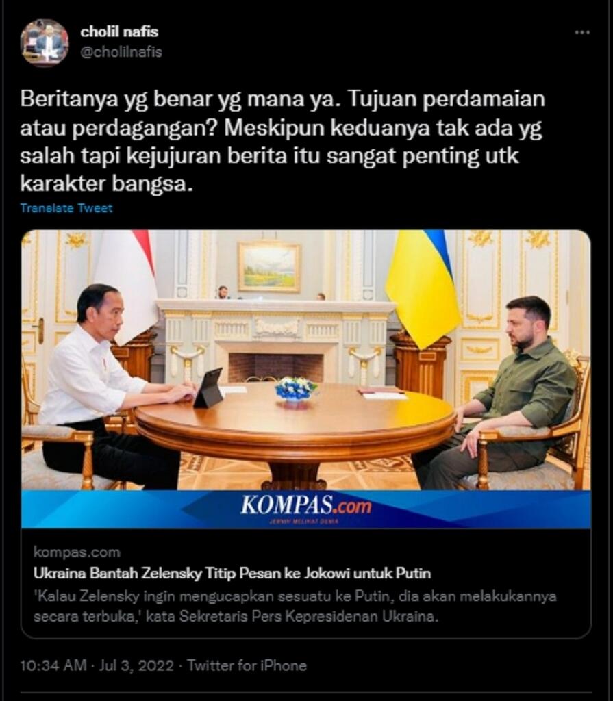 Soal Ukraina dan Jokowi, Ketua MUI Pusat: Kejujuran Berita Itu Penting Untuk Karakter