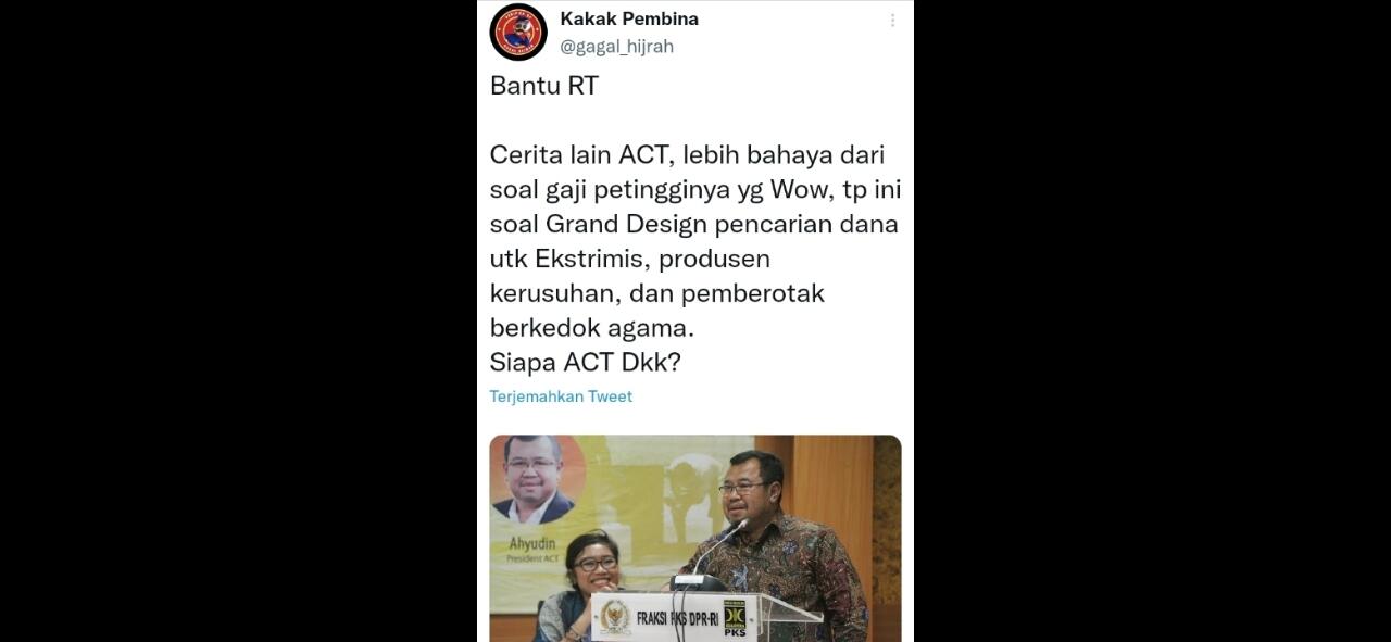 Hubungan ACT dan PKS Disebut Mesra, Warganet: Pemberontak Berkedok Agama