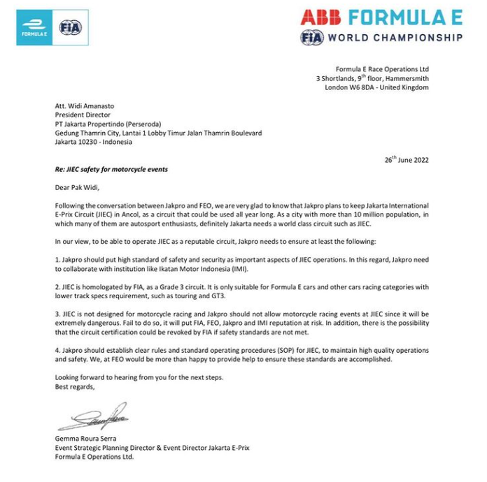Sahroni Tegaskan Sirkuit Formula E Ancol Hanya untuk Balap Mobil