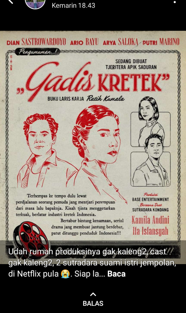 Arya Saloka Menghilang di IC, Main Film Gadis Kretek Tayang Netflix Nih Gansis 