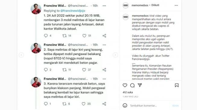 Viral Wanita Protes Pasukan Pengawal Eks Wapres Dinilai Ugal-ugalan di Jalan