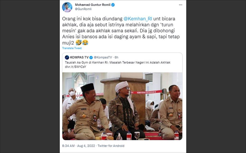 Aa Gym Bicara Akhlak, Guntur Romli Sindir: Dia Aja Gak Ada Akhlak Sama Sekali