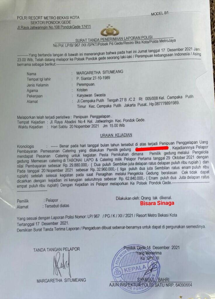 Dikasi cek pembayaran gak cair, pelakunya itu-itu lagi Bisara Sinaga(terlapor)