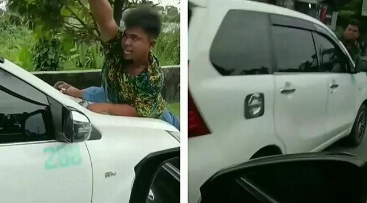 Diduga Preman, Seorang Pria Nemplok di Kap Mobil Dibawa ke Markas TNI, Patut Dicoba?
