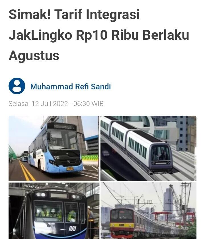 Tarif Integrasi JakLingko Rp10 Ribu Berlaku Agustus