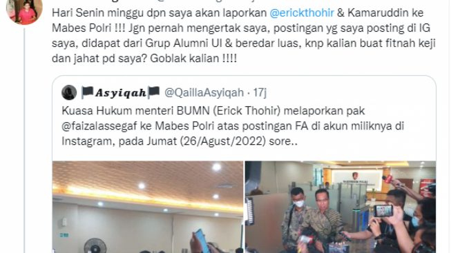 Dilaporkan Ke Bareskrim, Faizal Assegaf Akan Laporkan Balik Erick Thohir &amp; Kamaruddin